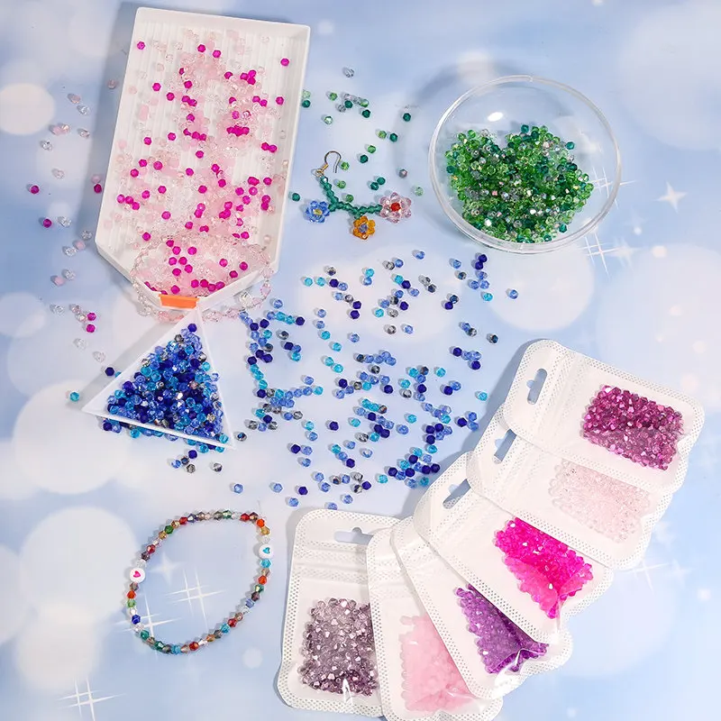 100Pcs 4MM Glass Beads Bicone Shaped Beads Faceted Crystal Beads for for Jewelry Making Bracelet Nacklace Earrings DIY Beading