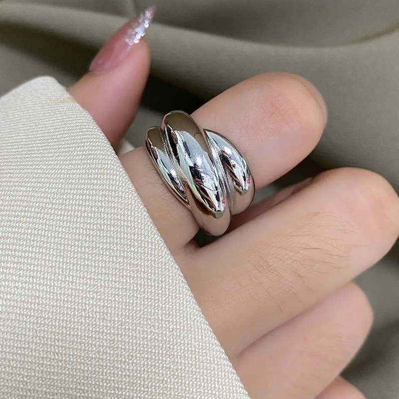 LIVVY New Sier Color Minimalist Smooth Irregular Waves Opening 2025 Adjustable Ring For Women Index Finger new Jewelry Accessories Gift