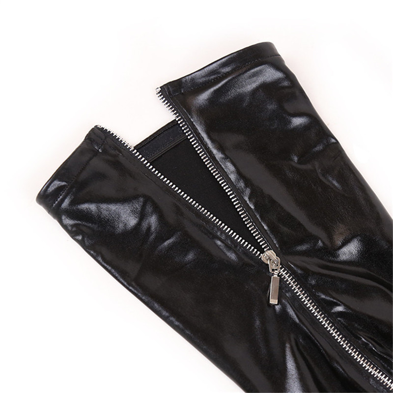 Women Sexy Latex Zipper Stockings Lady's Black PVC Pole Dance Leather Erotic Clubwear Length Over Knee High Stockings