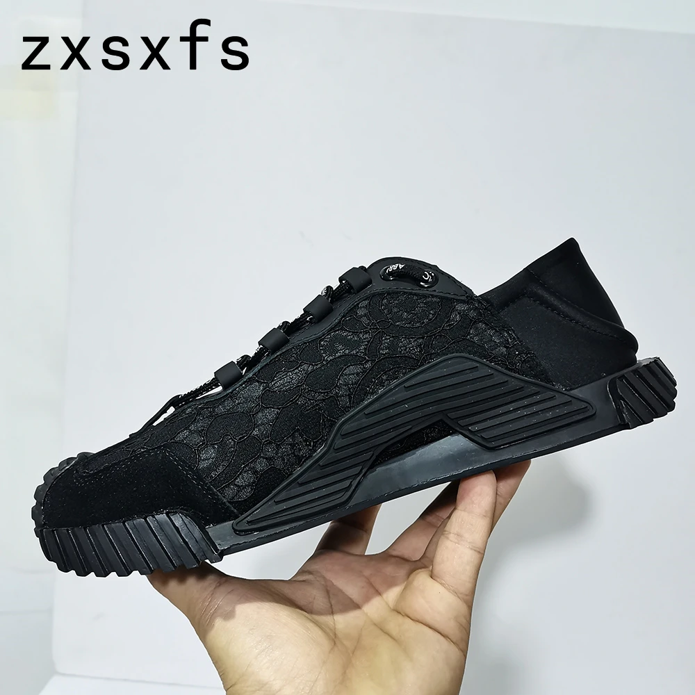 Brand Designer 2025 Women Flats Bottom Sneakers Black Cross-Tied Platform Causal Shoes Spring Summer Outside Walk new Runners For Women