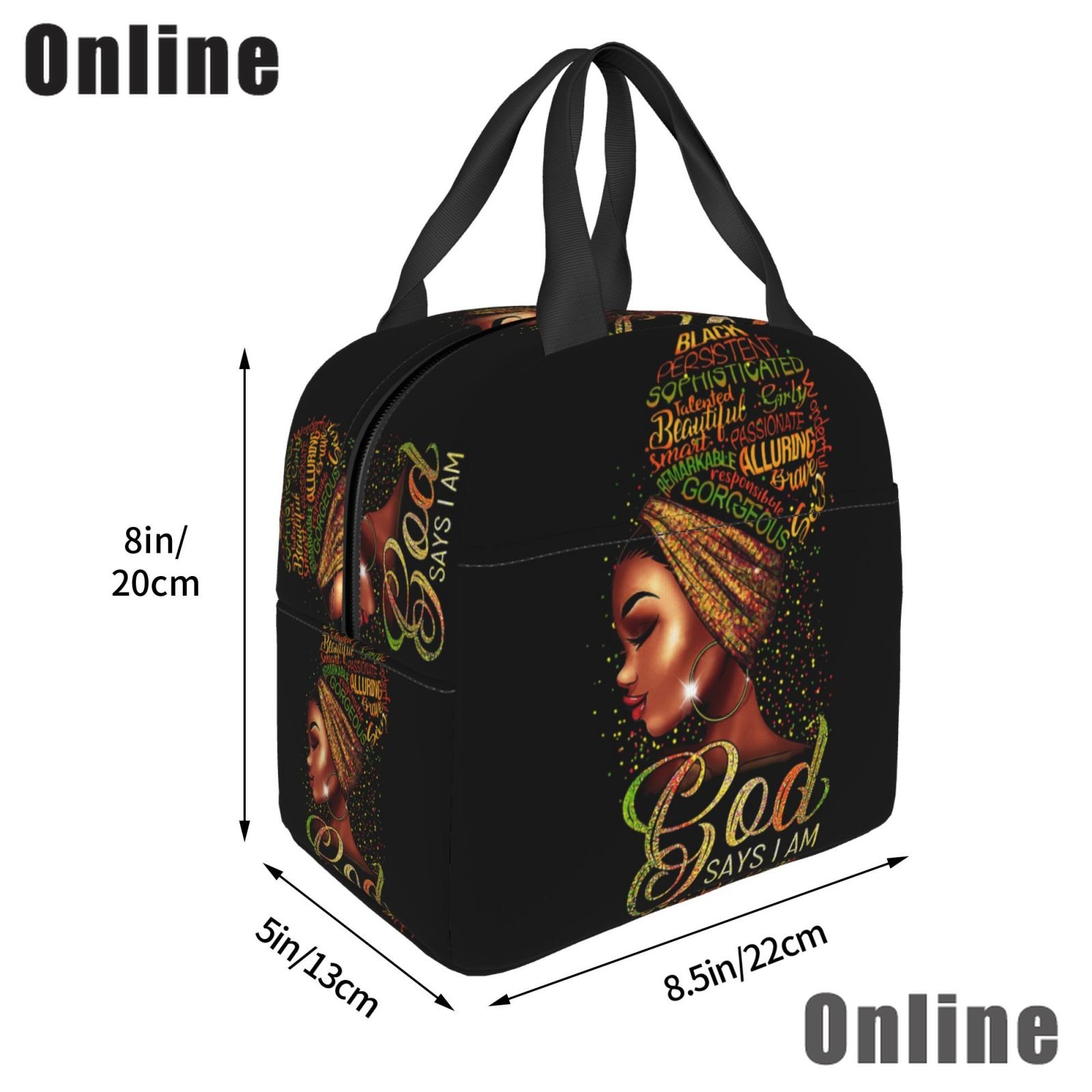 Black Queen African American Girl Lunch Bag Tote Meal Bag Reusable Insulated Portable Afro Black Girl Lunch Box Handbags Women