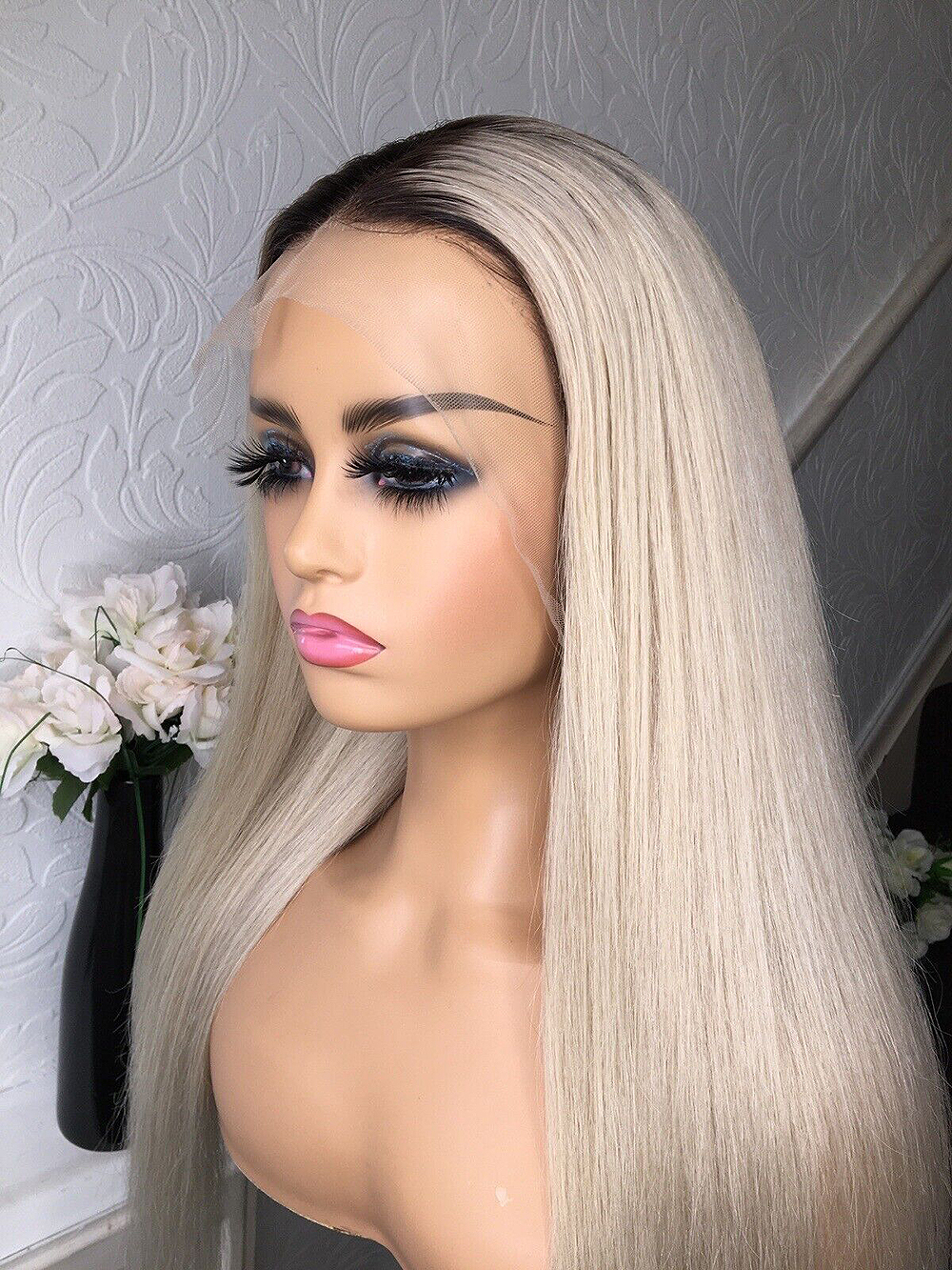 Platinum Ash Blonde Lace front Human Hair Wigs PrePlucked ombre 13x6 360 Lace Frontal wig Dark roots brazilian Hair straight