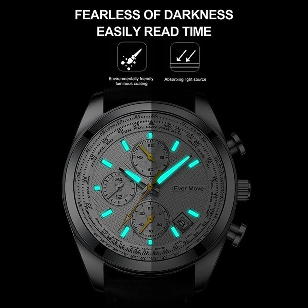 Ever Move Luxury Brand New Watch for Men Leather Dual Display Quartz Wrist Watches Waterproof Military Sports Male Clock Gifts