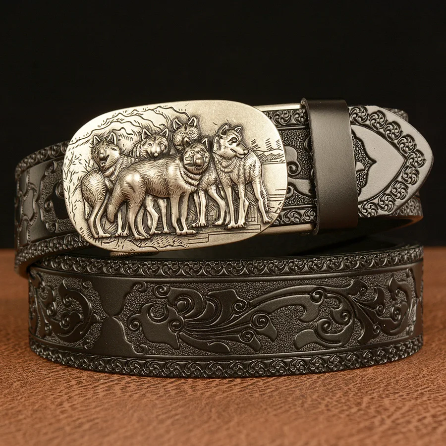 SupSindy New Men Genuine Leather Belt Gold Woes Metal new Automatic Buckle Cowhide Belts for Men 2025 Jeans Waistband Male Strap