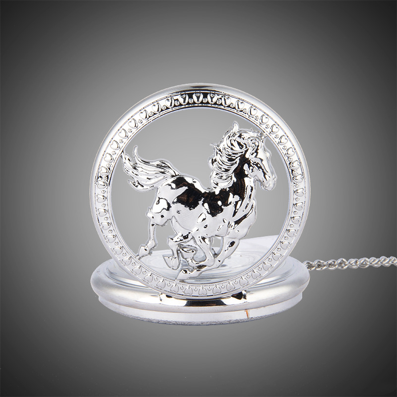 Luxury Animal Horse Pocket Watch Mens Male Silver Elegant Pocketwatch With Chain Masculino Relogio Dad's Gift Clock VintageSaati