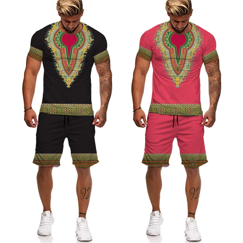 African Print Couple Clothes Dashiki Ethnic Style Tee/Set Traditional Wear Street Clothing Vintage Men Women T-Shirt&Shorts Suit