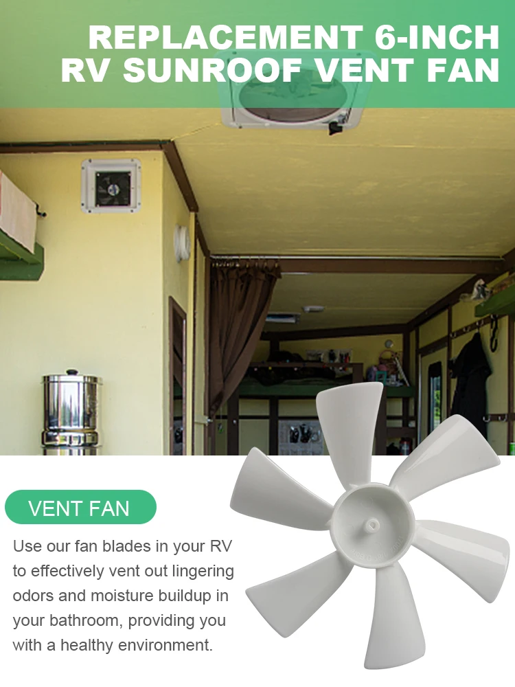 RV Vent Fan Blade 6" Replacement Vent Fan D Hole 6 Blades RV Roof Vent Fan Motor Exhaust Fan 12V for Range Hood Bathroom