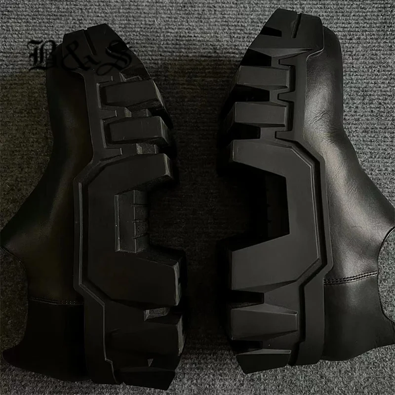 Black& Street Handmade Punk Bulldozer 8cm Thick Soled Ankle Gear Tank Boots