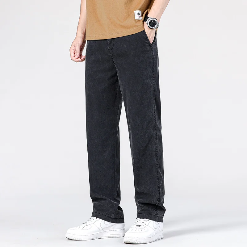 2024 New Lyocell Fabric Men's Jeans Pants Straight Loose Quality Sweatpants Casual Soft Wide Leg Long Baggy Trousers Hot Sales