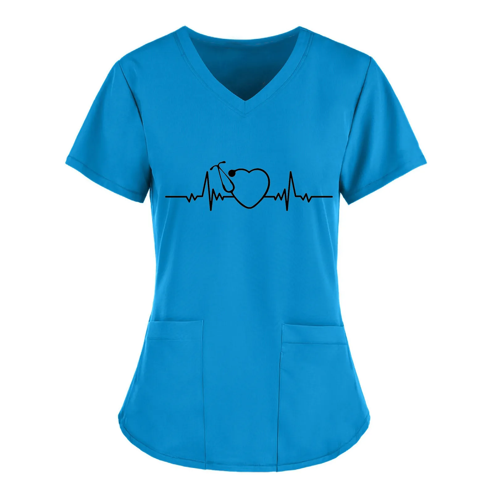 Nurse Uniform 2025 Women Short Sleeve Heartbeat new Print Working Uniform Pocket Blouse Scrubs Tops Nursing Medical Uniforms Accessories