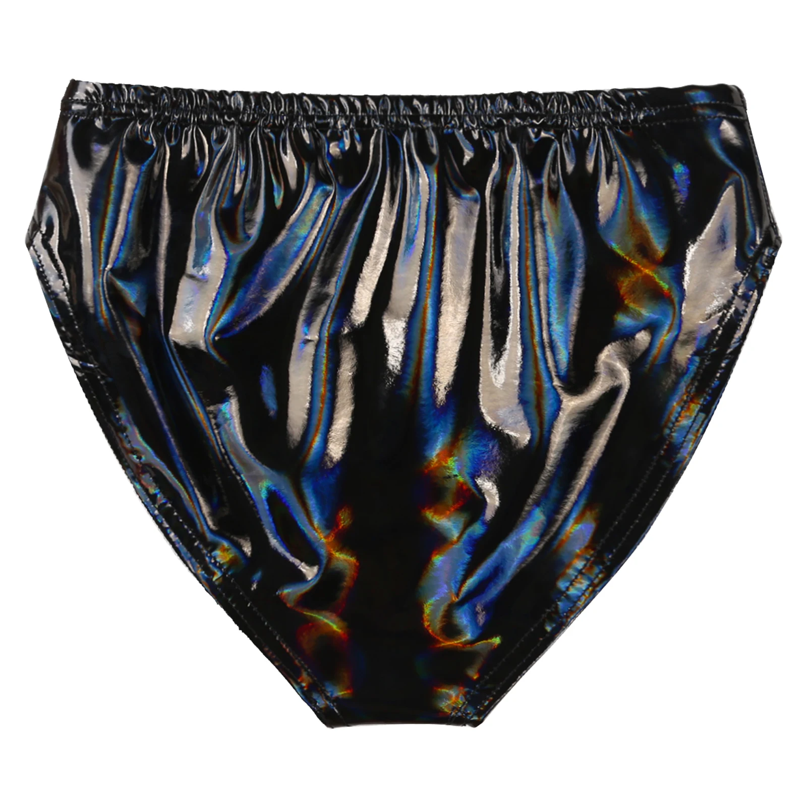 Mens Wet Look Patent Leather Underwear Pole Dancing Rave Costume Glossy Appearance Briefs Panties Elastic Waistband Underpants