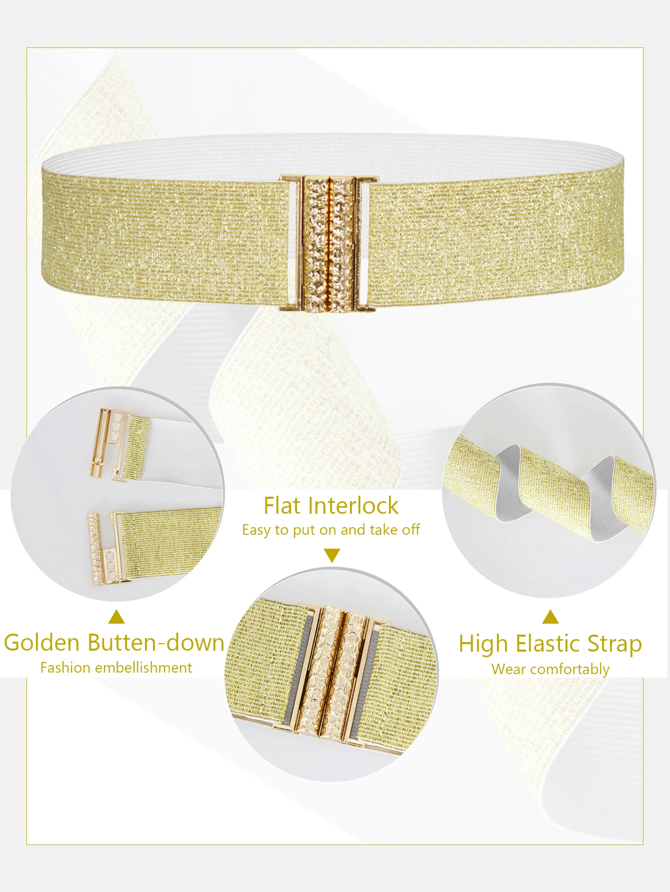 Gold Belt Women Decorative Belt 2025 Down Jacket Sweater With Skirt Belt Versatile Skirt Belt Elastic Elastic Wide new Waist Seal SCB0319