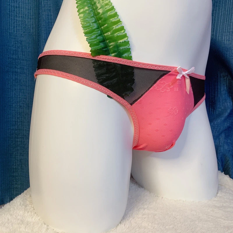 Men Sexy Briefs Sheer Bugle Pouch Underwear Panties Lace Ultra-Thin Low 2025 Rise new Jacquard Lingerie Soft Bownot Sissy Underpants
