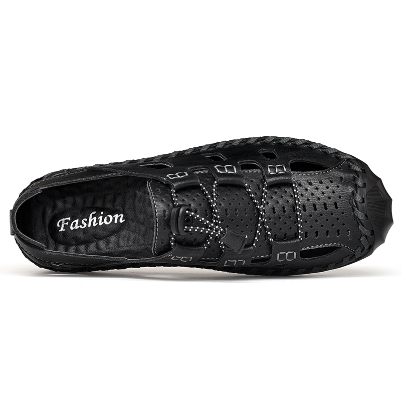 Leather Casual Shoes for Men Breathable Outdoor Anti-slip Loafers Men Soft Sole Cowhide Beach Sandals Summer Big Size 47 48