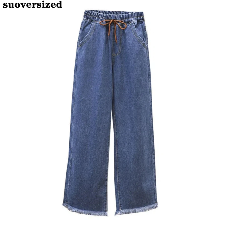 Burr Edge Ankle-length Straight Leg Jean Women Lace Up Pantalones Elastic 2025 High Waist Denim Pants new Casual Vaqueros Vintage Trouser