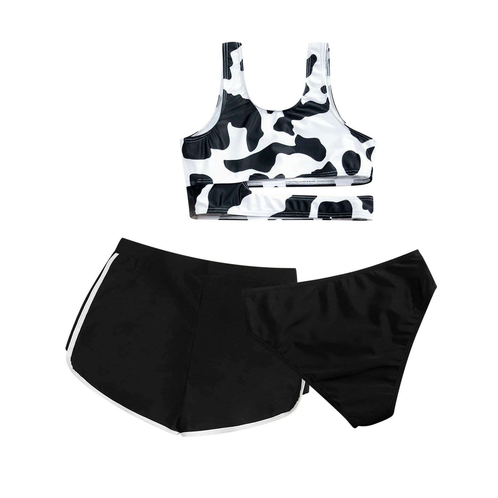 3PCS Swimsuit Women Beach Outfits new Sexy Bikinis Set Toddler Infant Girl Cow Print 2025 Swimsuit Summer Beachwear Black Bathing Suit