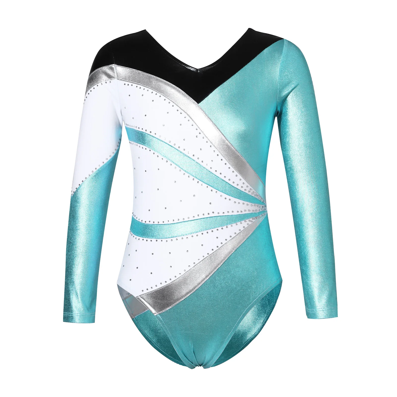 Gymnastics Jumpsuit for Girl Kids Long Sleeve Metallic Ballet Tutu 2025 Dance Leotard Children Shiny new Rhinestone Ice Skating Bodysuit