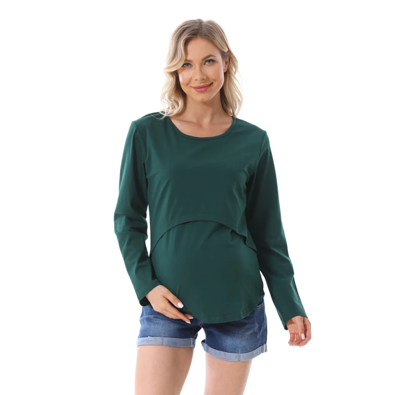 New Maternity Clothes Womens LongSleeve Crew Neck Solid Color Nursed Tops Casual T Shirt For Breastfeeding