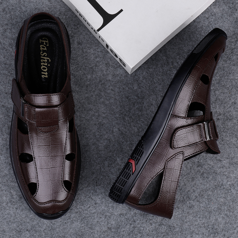 Summer Lightweight Business Sandals Men Outdoor Casual Flats Fashion Sandals Genuine Leather Beach Shoes Non-slip Sports Shoes