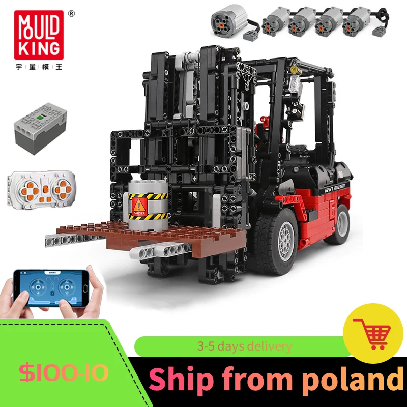 Mould King Motor Power Forklift Mk II Buildling Blocks Compatible MOC-3681 Gabelstapler High-Tech Bricks Toys For Children Gifts