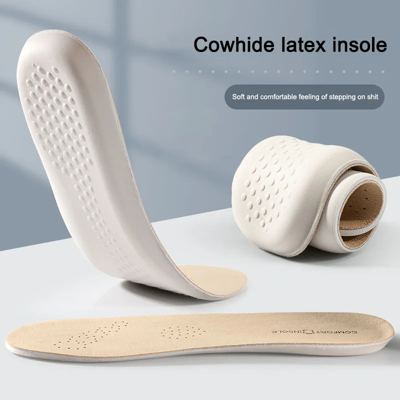 Latex Insole for Feet Leather 2025 Shoe Sole Inserts Soft Cowhide Sports new Shock Absorbing Plantar Fasciitis Template Insoles for Shoes