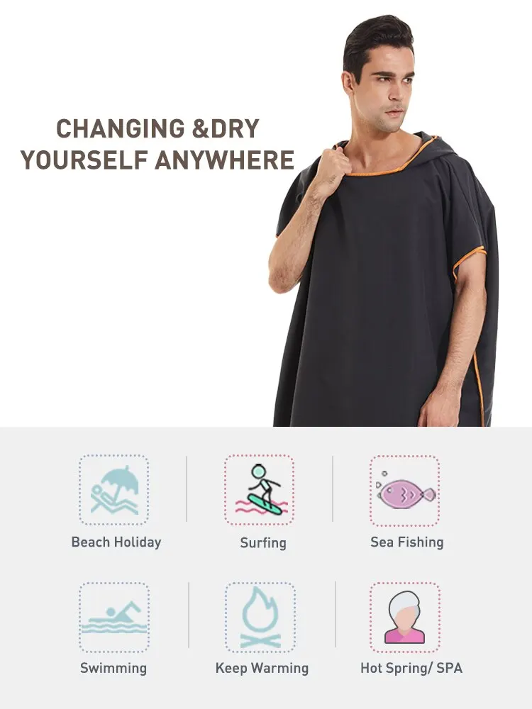 Surf Poncho Towel Poncho Quick-Dry Towel Hoodie Microfiber Beach Robe Changing Poncho Swim Towel Beach Poncho For Adults