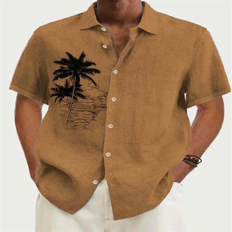 New Hawaiian 2025 shirt men's street shirt holiday casual new short sleeve Haruku coconut tree printed lapel men's oversized T-shirt