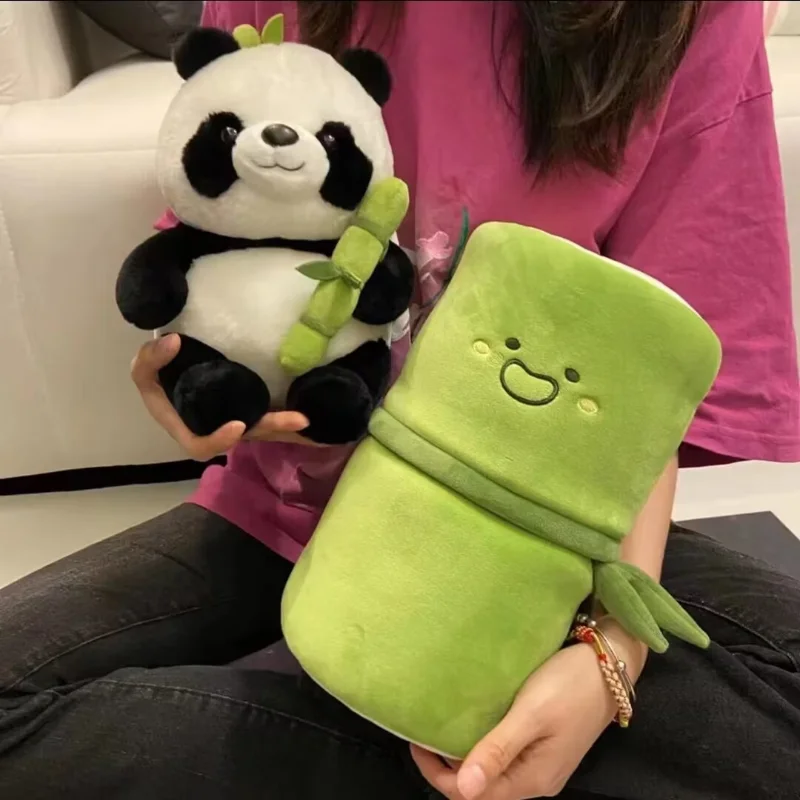 2023NEW 2in1 Bamboo Tube Panda Set Plush Toy Cute Plushies Stuffed Animal Bear Doll Reversible Design Children's Birthday Gift