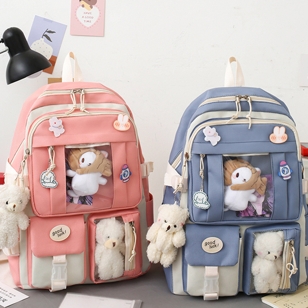 5pcs/set Japanese High School Girls Backpack School Bags Kawaii Cute Mochila Multi Pockets Backpacks for Teenage Girls Bookbags