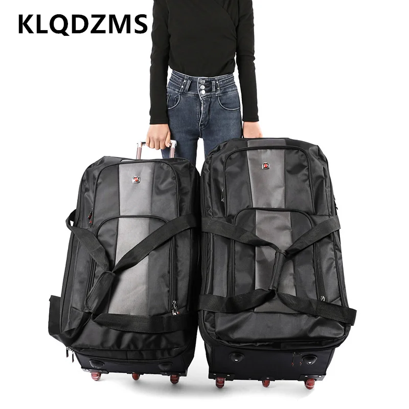 High-quality KLQDZMS Universal 28"30"Inch Trolley Suitcase Large Capacity Folding Hand Lage with Wheels Rolling Travel Bag smile