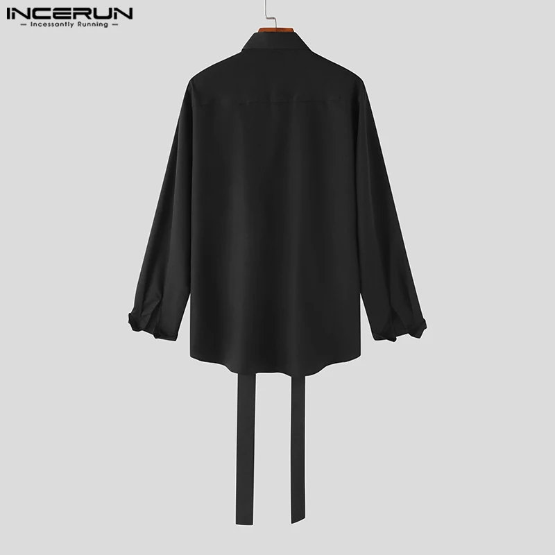 INCERUN new Tops 2023 Korean Style Handsome Men Patchwork Fake Two Piece 2025 Shirt Casual Party Contrast Design Long Sleeve Blouse S-5XL