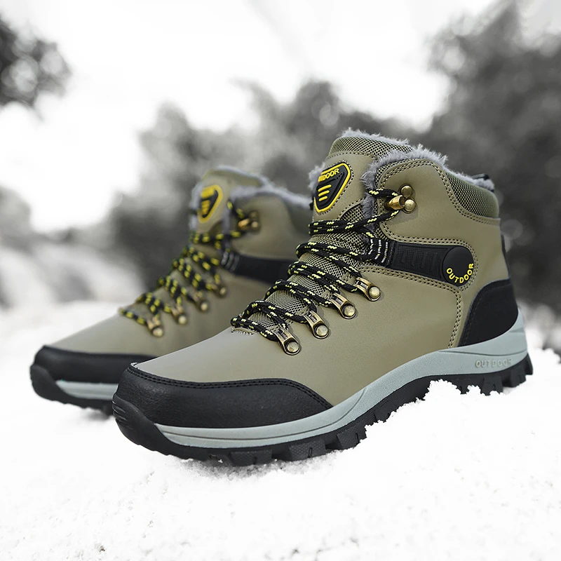 Men Boots Winter 2023 New Warm Plush Outdoor Waterproof PU Snow Ankle Boots Work Casual Hiking Shoes High-top Shoes Men