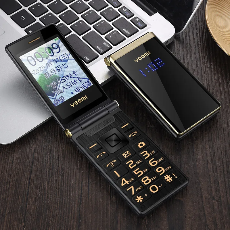 Case Gift GSM 2.8" Dual Screen Senior Flip Two SIM speed dial FM MP3 MP4 recorder Mobile Phones Russian Keyboard Button