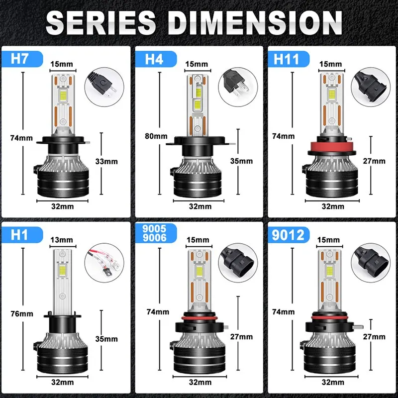 K5C H7 LED 60000LM Headlights Canbus 8000K H1 H4 H11 9012 HIR2 H8 H9 9005 9006 HB3 HB4 High Power 6000K 5570 CSP Chips