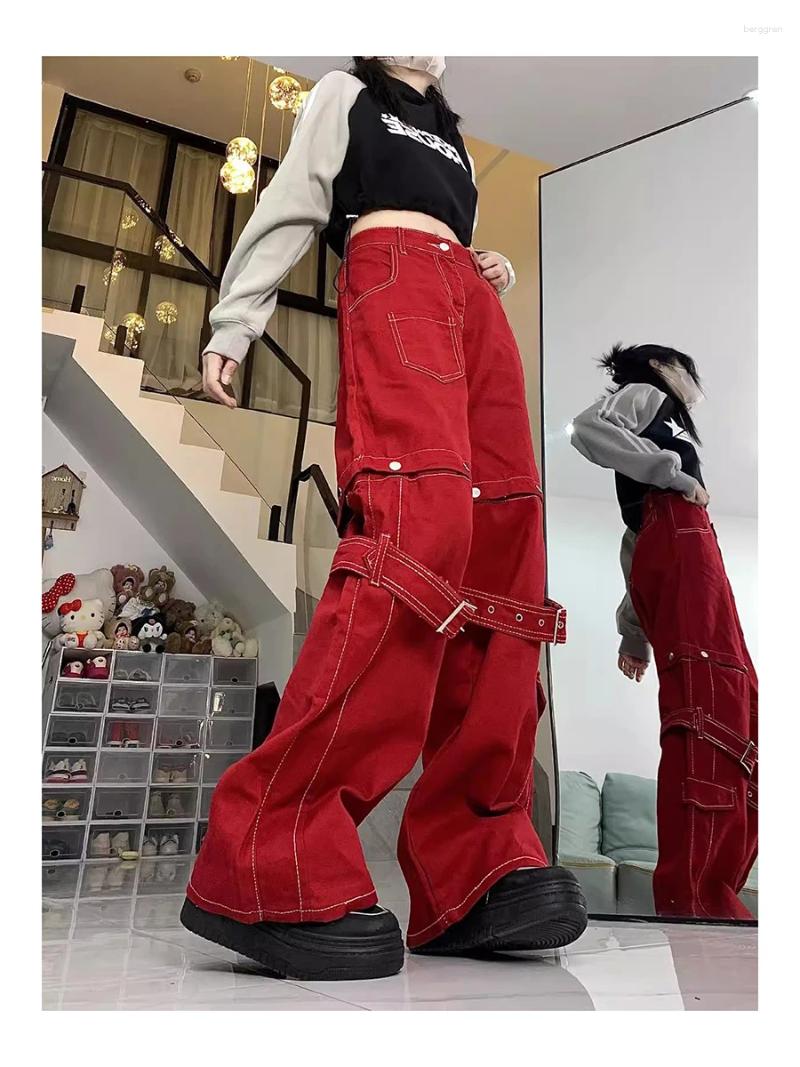 Womens Jeans REDDACHiC White Seam Deconstructed Cargo Pants Y2k Red Low Rise Baggy Wide Leg Jorts Shorts Warmers Women 2-piece Set Z260313