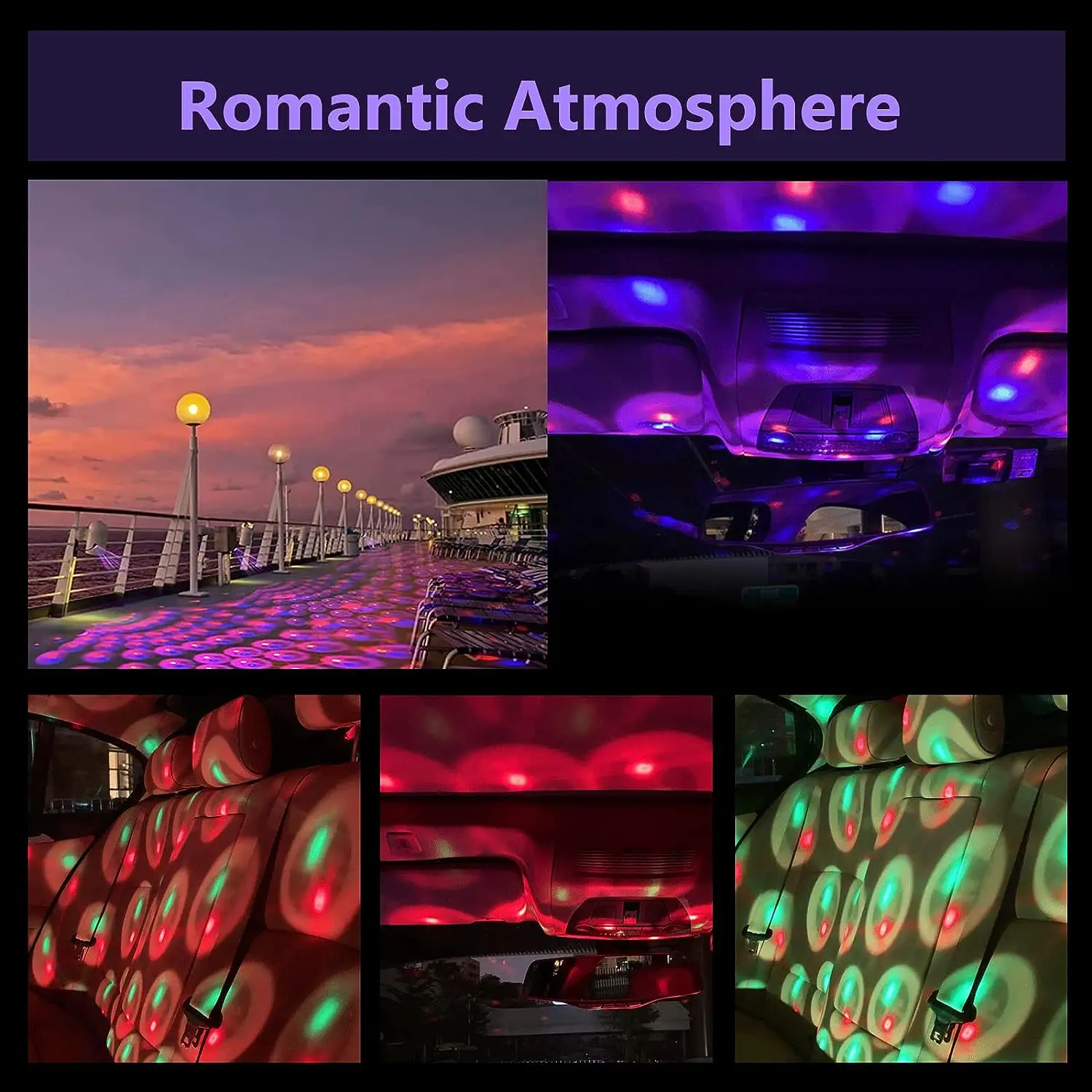 Romantic Interior Car Roof Light Adjustable Star Night Light Projector Car Music Rhythm USB Ambient Lights Bedroom Party Decor