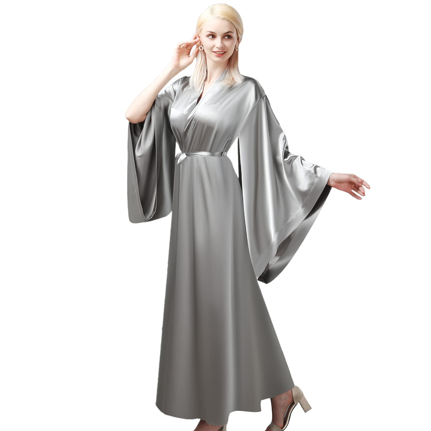 Grace Elastic Silk Like Satin Bath Robe For Women Golden Side Split Strap High Quality Nightgown Dress Plus Size Same As The Picture