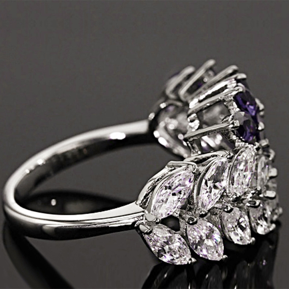 Luxury Jewelry for Women Amethyst Leaf Rings for Women Bridal Wedding Engagement Ring Valentines Day Gift Jewelry Anillos Mujer