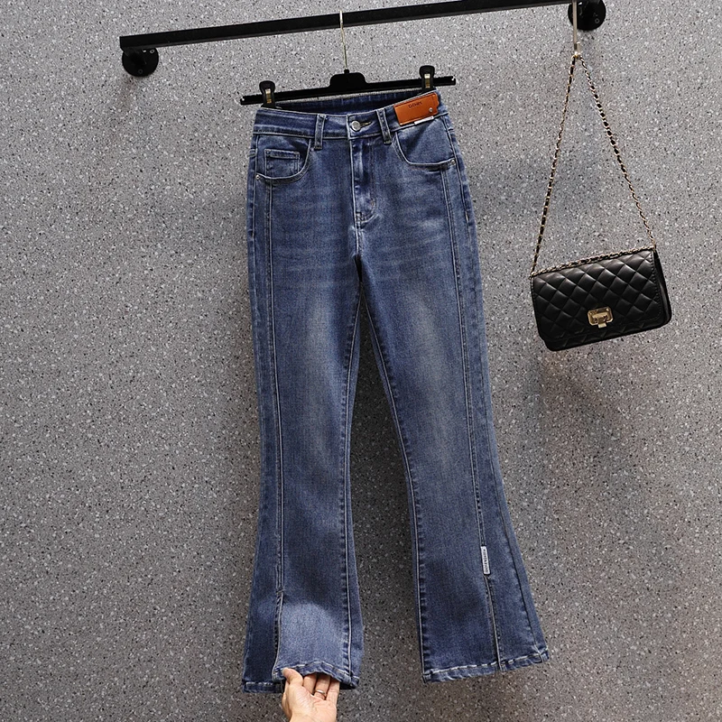 2025 Patchwork Split Flare Jeans Woman High Waist Stretch Plus new Size Patches Ankle Length Boot-Cut Denim Pants Female Pantalones Mujer