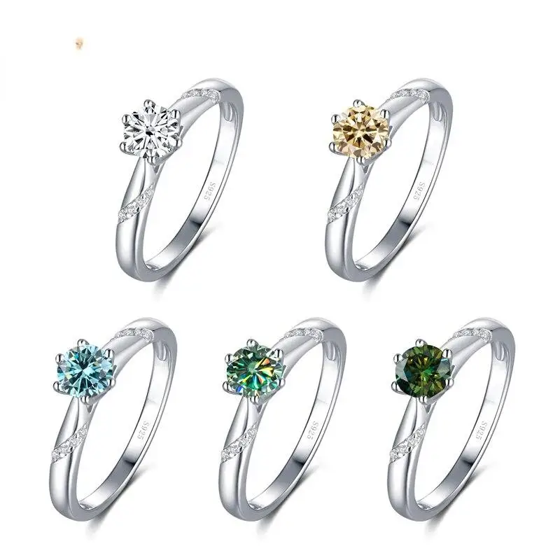 BIJOX STORY Classic Style 1Carat Round Shape Moissanite Ring for Female 925 Sterling Silver Fine Jewelry Wedding Engagement Ring