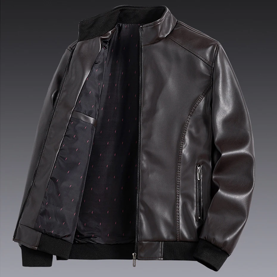 Solid Color Leather Jackets Male Big Size Plus Size 7XL 8XL PU Jacket Men Leather Coat Cargo Jacket Casual Motorcycle Biker Coat