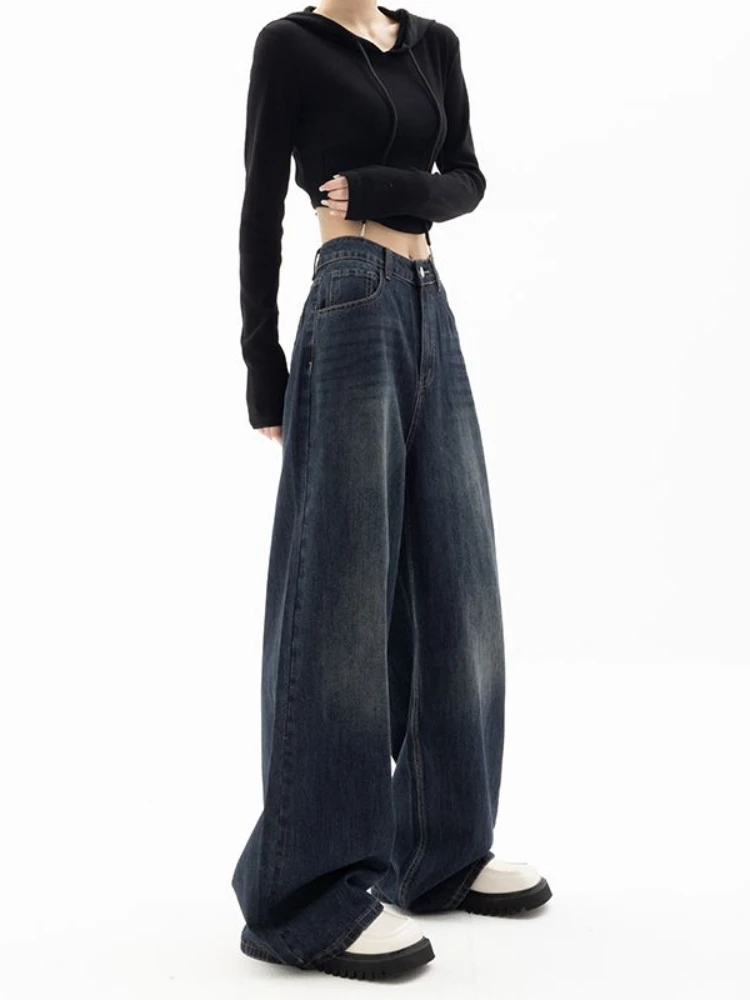 HOUZHOU Vintage Women Wide Leg new Jeans Haruku Baggy 2025 Denim Trousers Oversized Grunge Streetwear Y2k Autumn Pants Korean Fashion