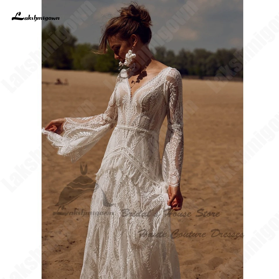 Lakshmigown Civil Bridal Boho Long Sleeve new Lace Mermaid Wedding Gowns V Neck 2025 Sexy Women Beach Wedding Dresses 2023 Open Back