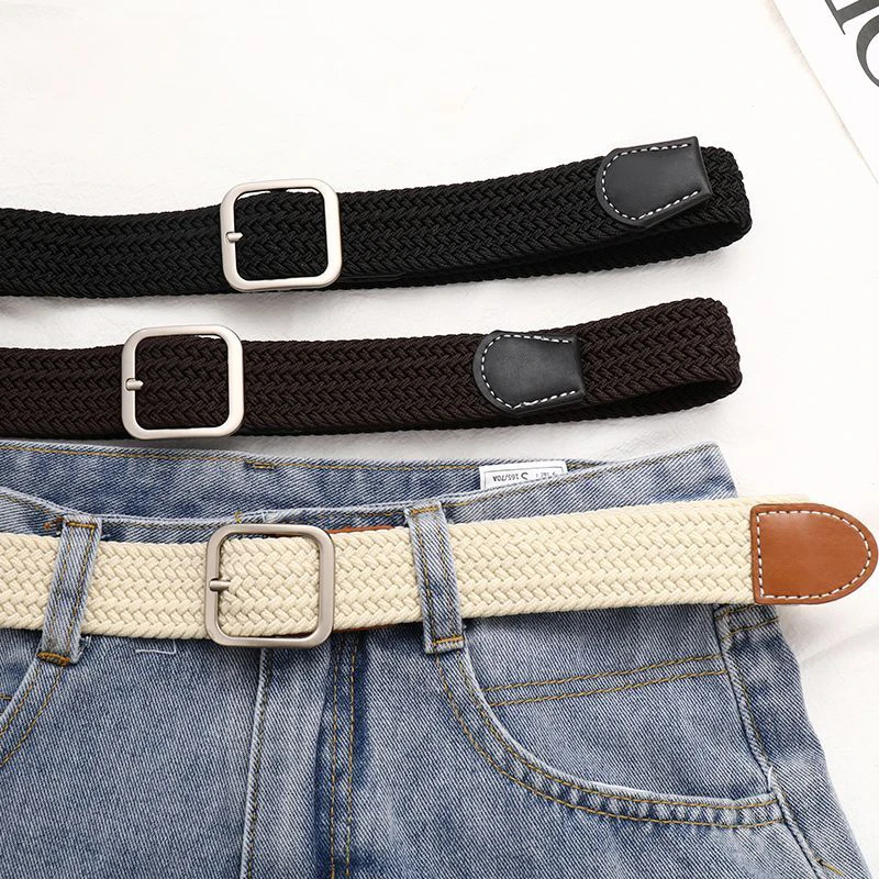 Female Casual Knitted Pin Buckle Women Belt Woven 2025 Canvas Elastic Expandable Braided Stretch new Belts For Women Jeans