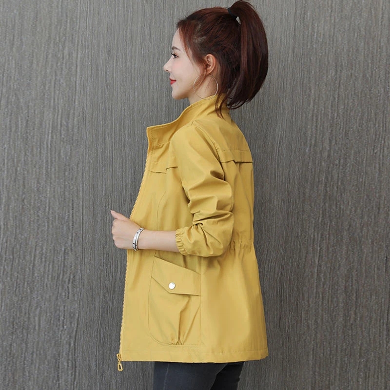 2023 2025 New new Spring Autumn Trench Coat Women's Windbreaker Slim Stand-Collar Solid Outwear Ladies Short Casual Outwear Tops Lining