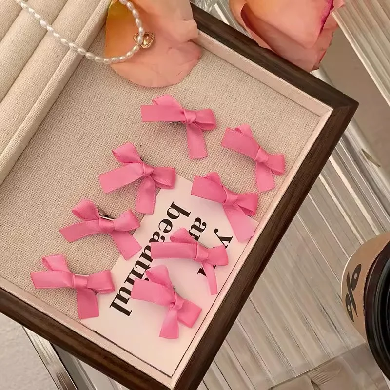 2023 Korean Sweet Pink Bow Hairpin Girl Women Y2K Hair Barrette Lolita Duckbill Clip Side Clip Headwear Hair Accessories