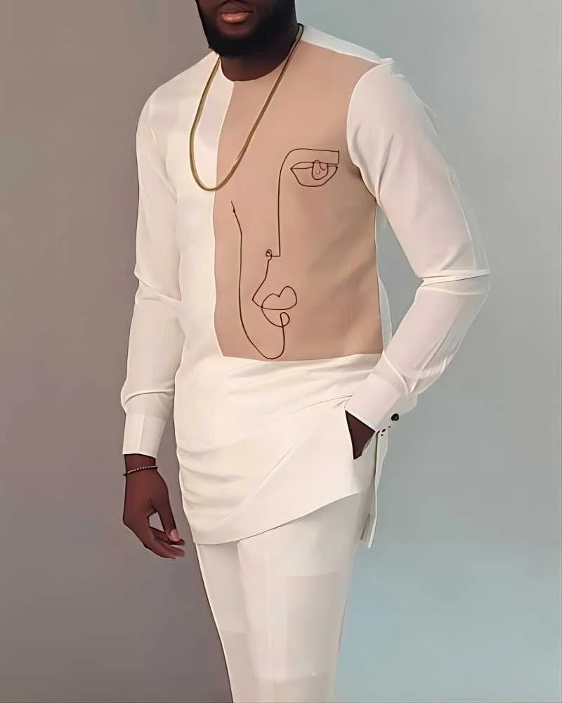 Summer New Dashiki African Men's Clothing Long-Sleeved Shirt And Tracksuit Pants 2-Piece Dance Party Prayer Young Men's Suit