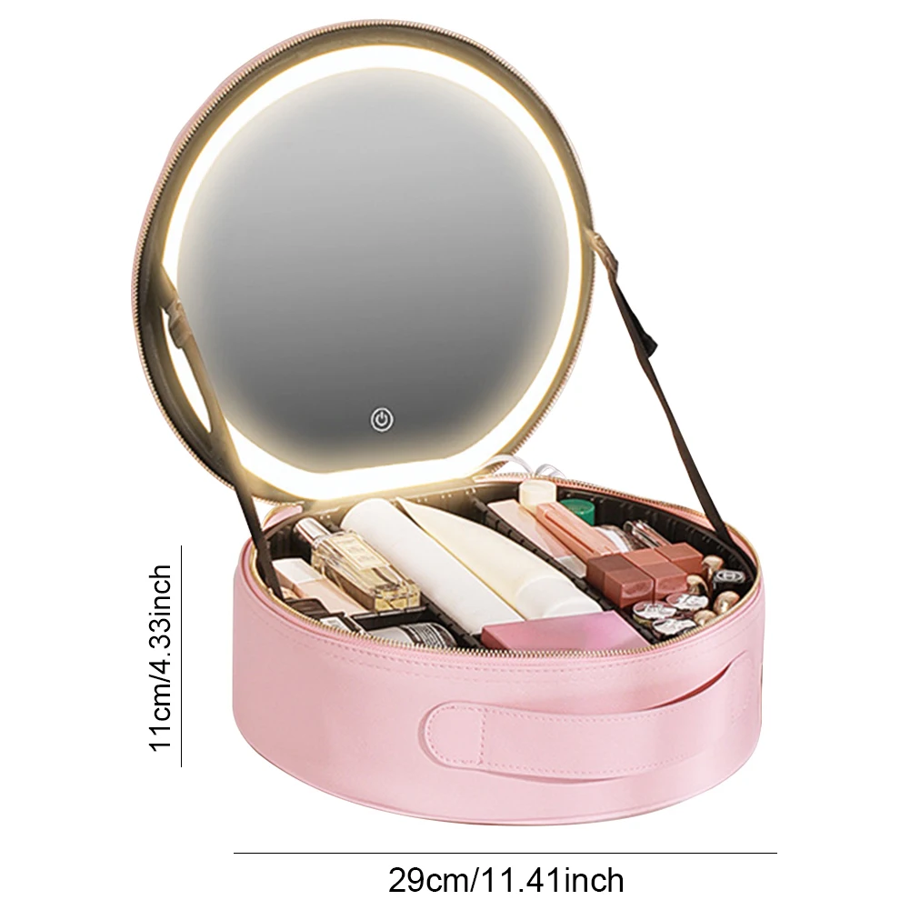 Makeup Organizer Bag Lighted Cosmetic Case with Mirror LED Portable Cosmetic Bag Large-capacity Makeup Storage Box