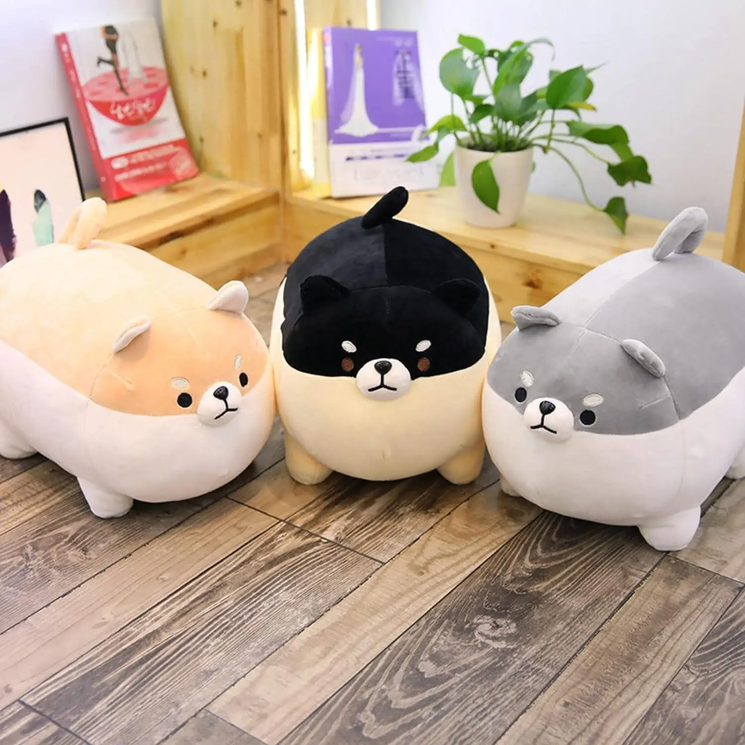 Shiba Inu Stuffed Animal Toy Cute Anime Corgi Akita Dog Plush Pillow Kawaii Plushie for Bed and Sofa Chair Brown Round Body