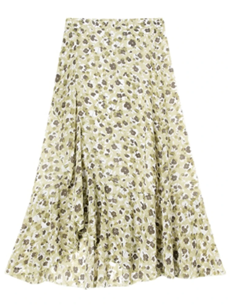 REALEFT New new Summer 2025 Skirts Female Elegant French Style Ruffled Fishtail A-line High Waist Adjustable One-piece Floral Skirt